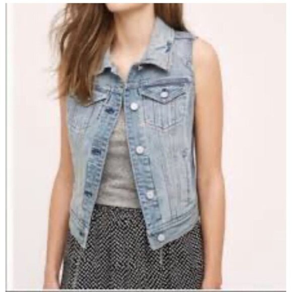 Pilcro And The Letterpress Women's Mid. Wash Denim Trucker Vest L - Picture 1 of 8